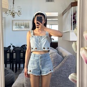 SJYP star denim set (cropped top and shorts)